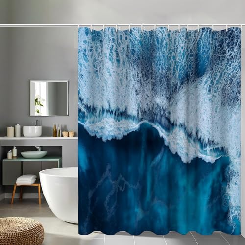 Rideau de douche 150x180 cm bleu glacier à motif mer