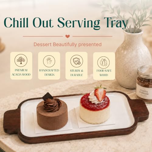 Image of Chill Out Serving Tray with Enamel Finish | Wooden Serving Tray for Kitchen & Dining, Decorative Tray for Home Decor & Coffee Table