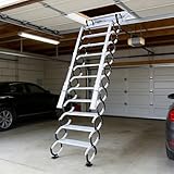 Escalera de 9 peldaños para desván de Pared, Plegable, Sistema de extracción de Pared con 2 pasamanos, Carga 300 kg, para áticos, garajes y techos (12 Escalones)