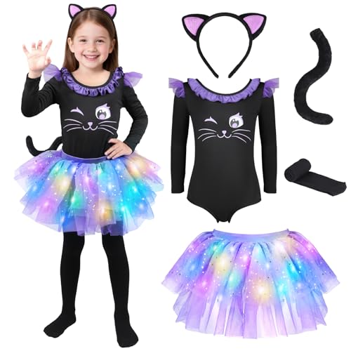 Disfraz de gato con luces para niñas 5-6 años miniatura 1