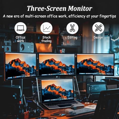 Image of 15.6 in Portable Laptop Screen Extender - 1080p FHD Tri-Fold Monitor, 360 Rotatable Stand, Adjustable Viewing Angles, Compatible with Window & macOS