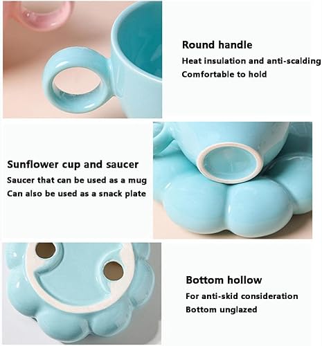 Miniatura 6 de Taza de café de cerámica, taza de capuchino de 7 onzas, tazas de café de cerámica con platillos, aptas para microondas y lavavajillas, juego de taza