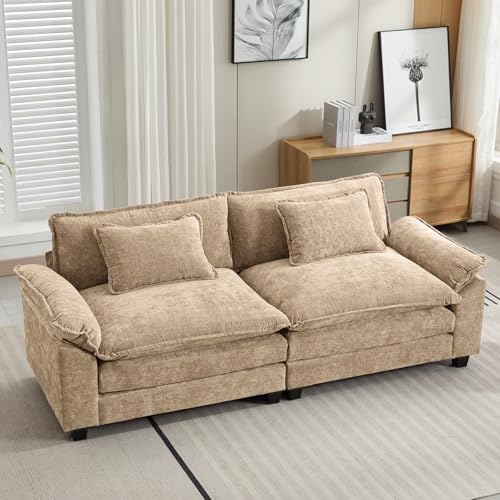 Image of Oprisen 86 inch Modular Sectional Sofa, Comfy Cloud Couch Sectional Sofa, Chenille Sofa Sleeper Deep Seat Sofa with Throw Pillows for Living Room (Khaki, 86 inch- Loveseat)