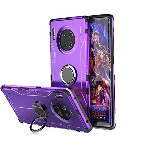 Jonwelsy Case for Huawei Mate 30 Pro, Shockproof Soft Silicone + Aluminum Alloy Armor Cover with 360 Degree Rotation Ring Holder Kickstand Compatible Magnetic Car Mount for Mate 30 Pro (Purple)