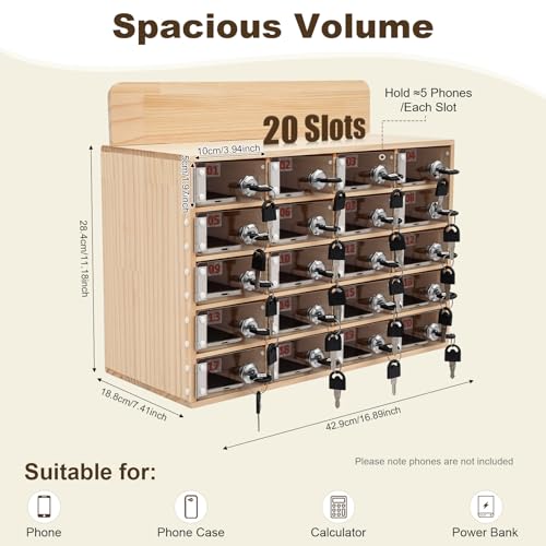 Caja de almacenamiento para teléfonos con 20 ranuras de madera 4