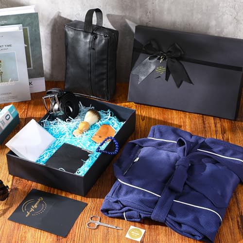 Image of Shyyween 10 Pcs Birthday Gifts Baskets for Men Father Gift Get Well Soon Gifts Beard Care Set Graduation Gift for Him with Bathrobe, Wallet, Beard Comb & Brush Set for Dad Boyfriend Husband(Blue)