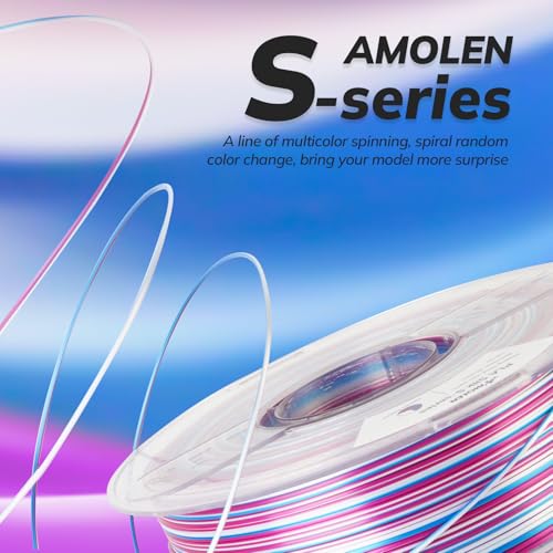 Image of AMOLEN Silk PLA 3D Printer Filament, Shiny Multicolor Rainbow PLA Filament 1.75mm, Fast Color Change PLA 3D Printing Filament for Most FDM 3D Printer, Magenta Pink Blue White, 1kg (2.2lbs)