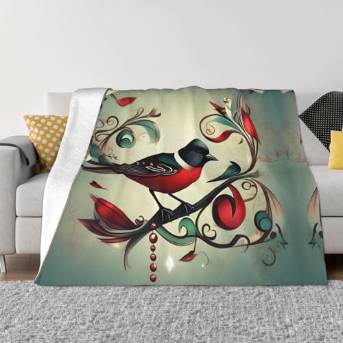 Couverture chaude en flanelle contre le froid nocturne imprimée oiseaux et musique