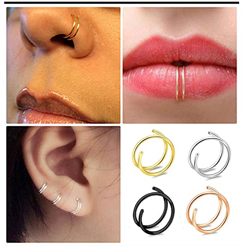 Double Nose Ring for Single Piercing,20G Snug Spiral Nose Rings Hoops 8mm Thin Nose Piercing Jewelry for Women2