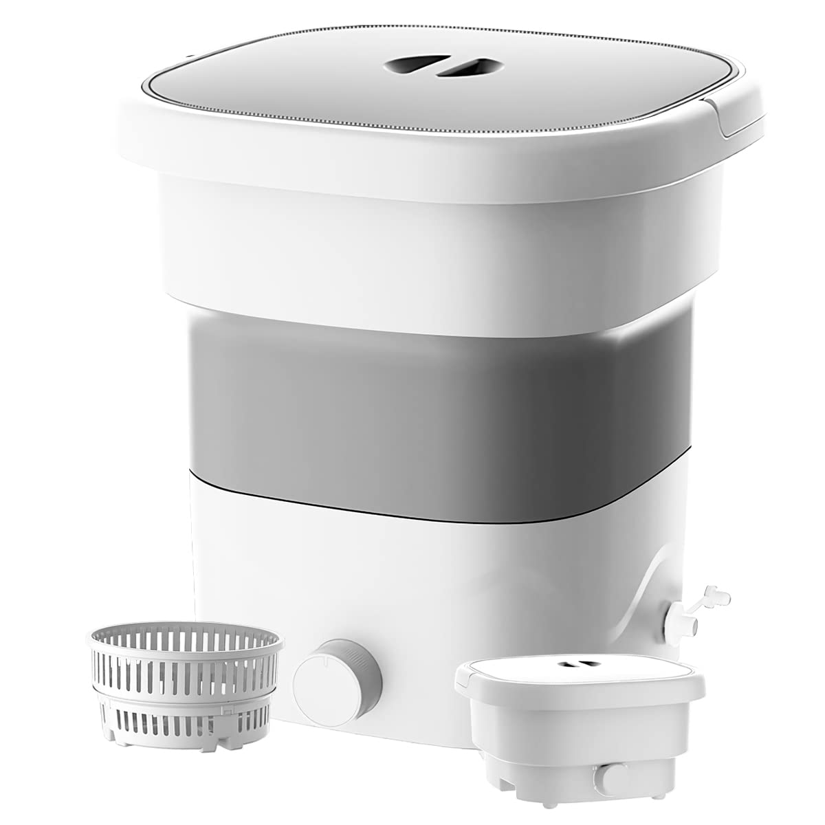 Folding Washing Machine, Mini Washer Portable Bucket Washer Underwear Socks Baby Small Clothes Washing Machine with Drain Basket Blue Light Sterilization Spin Dry for Travel Apartment Laundry Camping