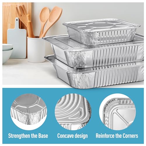 Image of Diplastible Disposable Aluminum Pans With Lids, 9x13 (10pc) And 8x8 Square (10pc) Combo Set, Disposable Baking and Cake Pan (Pack of 20)