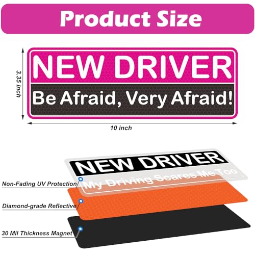 Image of 4 Pack Reflective Student Driver Car Magnet, Funny Magnetic Bumper Sticker Safety Sign Set, New Driver Stickers Supplies for Novice Drivers, Removable, Water Proof, UV Heat Resistant
