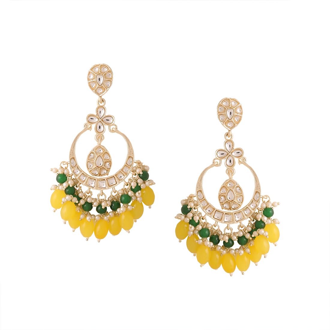 Yellow Chimes Earrings for Women Gold Toned Kundan Studded Green and Pink Beads Drop Chandbali Earrings for Women and Girls (B0CL49S7XQ) Amazon Price History, Amazon Price Tracker