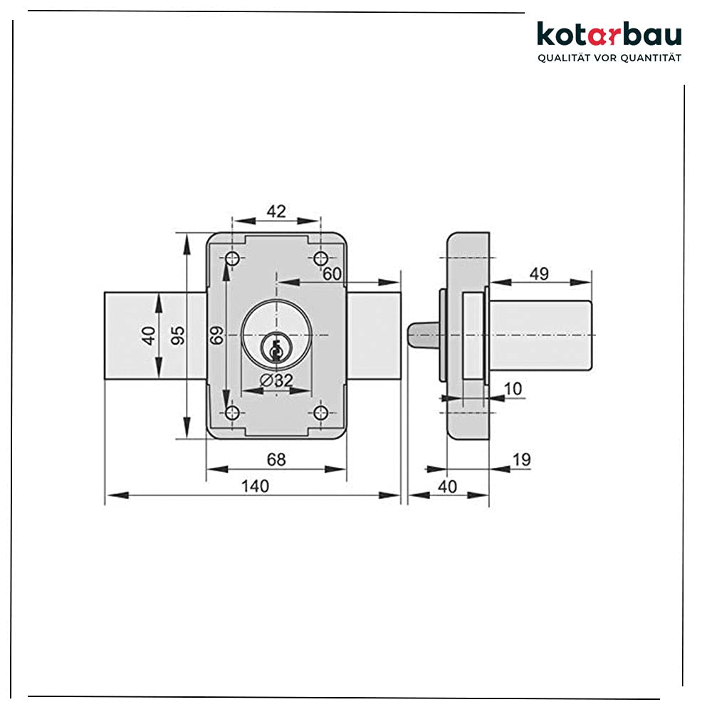 KOTARBAU® Aufschraubschloss 140 mm Kastenschloss Zustazschloss Türschloss Profilzylidner Türzusatzschloss Schloss Garagenschloss Torschloss Braun Top