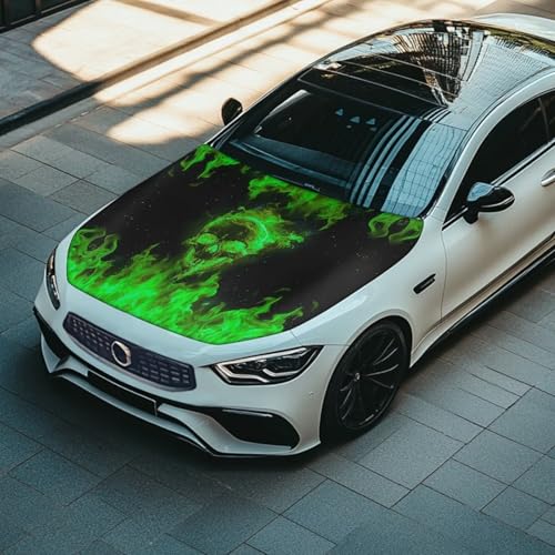 Image of Flaming Skull Car Hood Cover Easy to Install Fabric Hood Cover Vehicles Decorate Engine Removable Automotive Accessories Personalized Suitable for Cars(59x39 Inch)