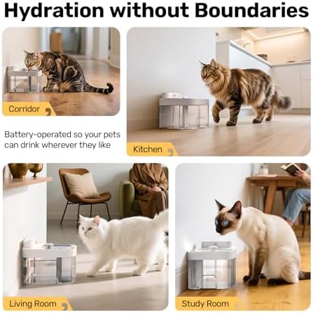 HAPAW Cat Water Fountain, Wastewater Separation & No Filter Cotton, Pet Water Dispenser with 101oz/3L Large Capacity Tank, Wireless Automatic Water Fountains for Cats Indoor Cat Watering Supplies — view 7
