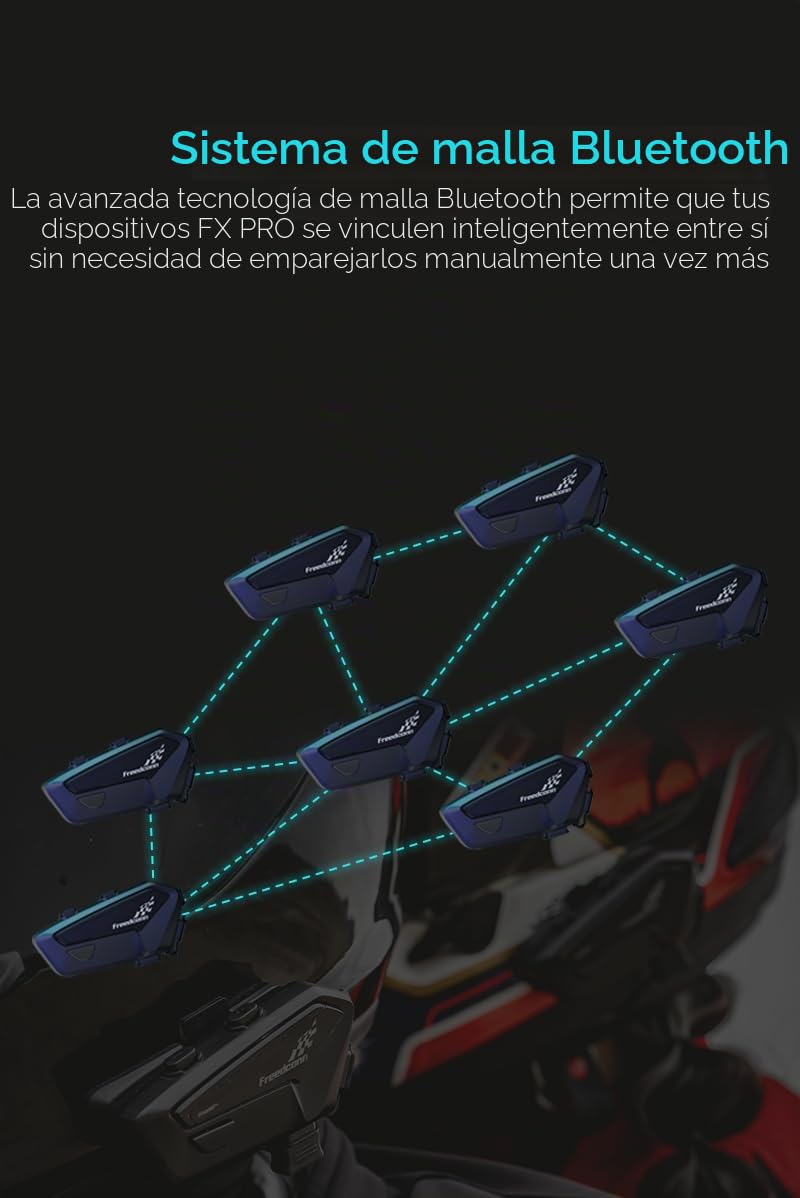 FreedConn Auriculares Bluetooth para motocicleta FX PRO 10 Riders Group Bluetooth para casco, intercomunicador, sistema de comunicación IP67, cuerpo ultrafino con intercambio de música