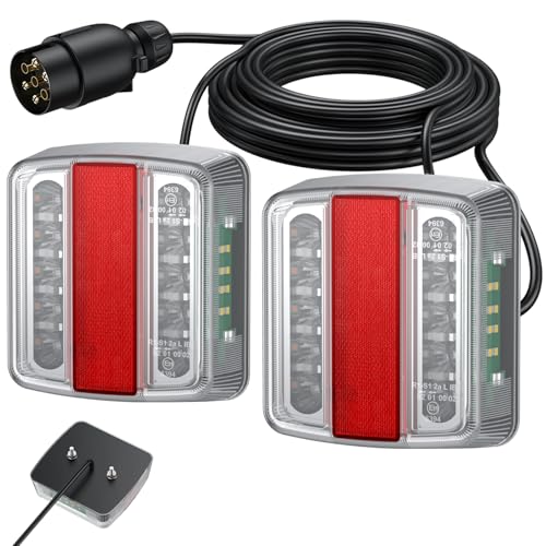 AUTOUTLET Feux Arrière Remorque Feux de Remorque Montage à Vis Câble de 7,5m 7 Broches 18 LEDs Super Claires avec E Mark E11 pour La Circulation Routière...
