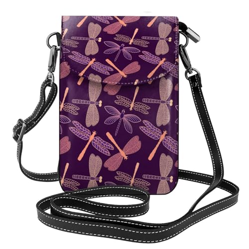 Sac bandoulière libellule violette en cuir PU élégant avec porte-cartes