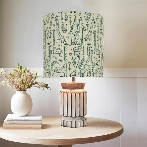 Image of Homesake Retro Farmhouse Table Lamp for Living Room Bedroom Rustic Linen Bedside Nightstand Lamps for Kids Room Study Office Wood, Carved Cylinder, (Savannah), LED