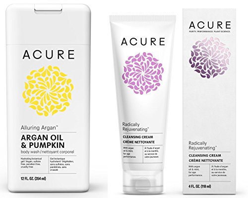 Acure Organics Alluring Argan Body Wash and Radically Rejuvenating Cleansing Cream Bundle with Argan Oil and Pumpkin, 8 fl. oz. and 4 fl. oz. Each