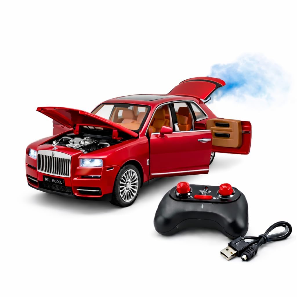 Brand Conquer Premium Rechargeable Metal RC Rolls Royce Car with Mist Spray, Openable Doors Bonnet & Trunk, LED Headlights, 2.4GHz Remote Control, Die-Cast Luxury Toy Car for Kids & Collectors (Red)-image-14