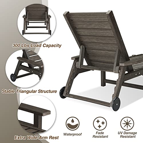 Acuel Chaise Lounge, Hdpe Outdoor Lounge Chair With Wheels Armrest Adjustable Backrest, Waterproof Fade Proof Recliner For Poolside Patio Garden,350Lbs Weight Capacity(Brown, 1 Pc) #TOP4