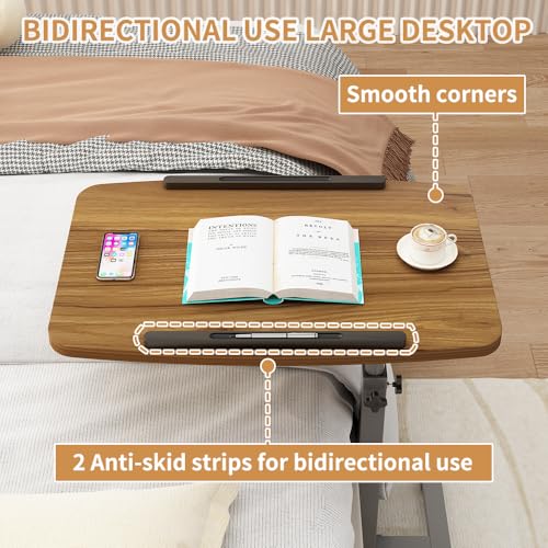 Image of Laptop Table Mobile Adjustable Height Portable Desk Notebook Swivel PC Computer Rolling Desk with Wheels, Laptop Stand for Couch Bedside Hospital Bed Table