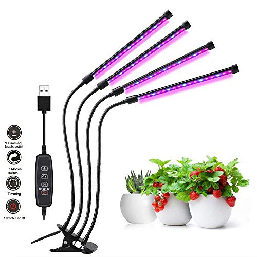 Grow Lights For Indoor Plants,Newest Multi-Power Full Spectrum Led Plant Grow Light,360°Adjustable Gooseneck For Seedlings And Succulents 4 lights 36W