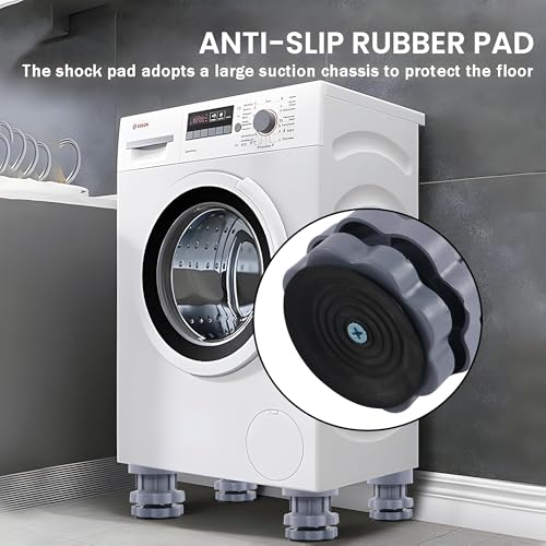 Image of Kuber Industries Plastic Set of 4 Washing Machine Pads Anti Vibration with Suction Cup | Washing Machine Adjustable Height Footpads | Fridge Gripper Legs Anti Slip Refrigerator Rubber Stand | Grey