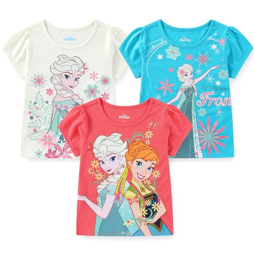 Disney Girl's 3-Pack Frozen Short Sleeve Graphic Tee Shirt Set, Size 4 White