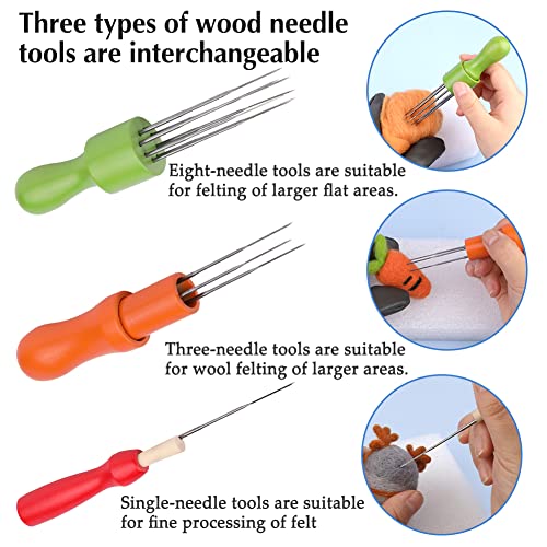 Jupean 130 Pcs Needle Felting Tools Wool Felting Tools Kit Needle Felting Kit With 3 Size Wooden Handle Holder 120 Pcs Needle Felting Needles Finger Cot For Diy Wool Felting Projects #TOP2