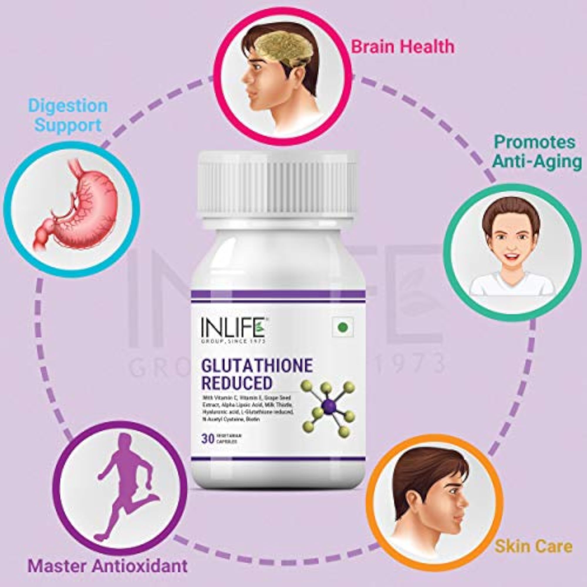 INLIFE L Glutathione Capsules 1000mg Pack of 30