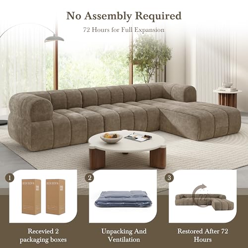 Image of Christopher Knight Home Mania 122 inch Modular L-Shape Sofa Couch with Chaise Lounge, Modern Sectional Sofa Set for Living Room, Boucle Fabric Upholstered Cloud Couch with Deep Seat, Brown