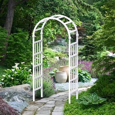 Qikdesign 40" W x 86" H Vinyl Arch, Vinyl Arbor, Garden Arch, Garden Arbor for Climbing Plants, Yard, Garden or Pathway, White