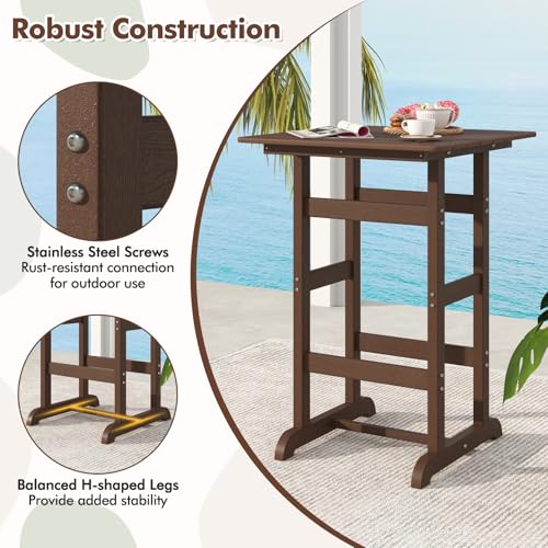 Image of Giantex 42 inch Height Outdoor Tall Bar Table, HDPE Square Pub Tables with Wood Grains, High Top, Cocktail Bistro Table for Adirondack Chairs, Patio, Garden, Poolside, Yard, Balcony, Brown