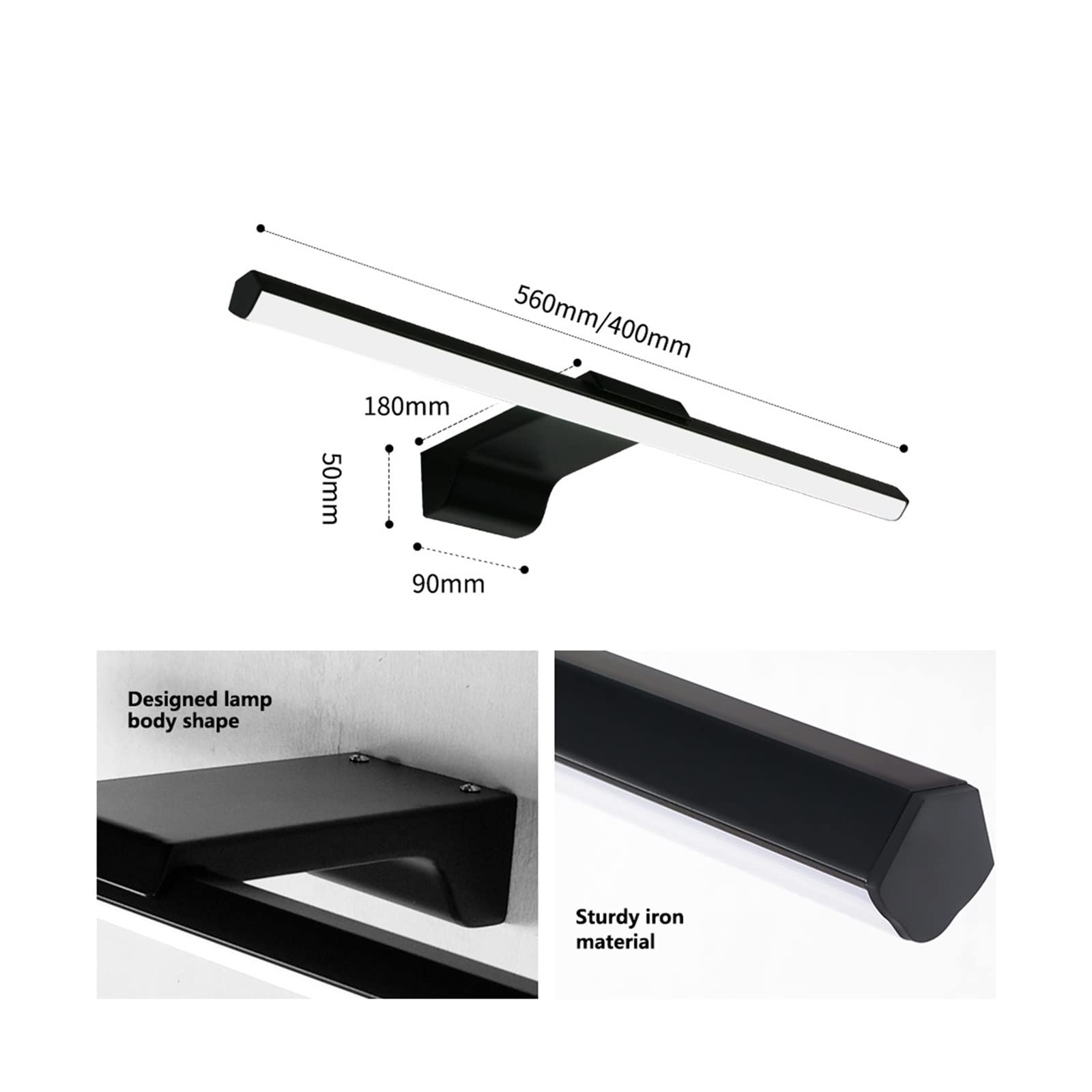 Światło obrazu LED Oprawa ścienna Led kryty nowoczesna lampa łazienkowa biały czarny kolor kinkiet do salonu sypialnia Do malowania ścian, ramki, portretu(Size:5500-7000K,Material:WHITE_12W(560MM))