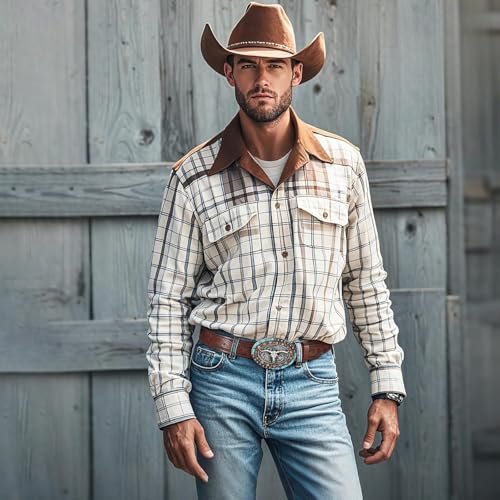 Cowboy Belt with Turquoise Oval Buckle - Western Genuine Leather Belt for Men Women Jeans3