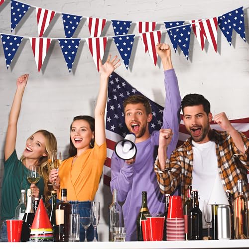 Image of 100FT 4th of July Decorations, 60Pcs 7.8 x 11.8 Inches Pennant American Flags for Outside, Pre-Assemble Patriotic 4th of July Banner for Fourth of July Accessories Independence Day Patriotic Decor
