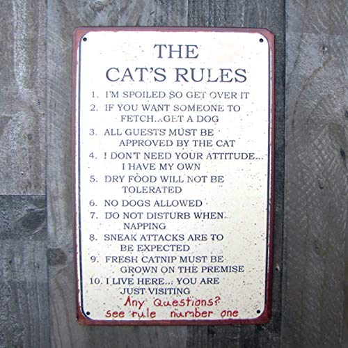 Treasure Gurus Funny Cat's 10 Rules Novelty Tin Sign Metal Wall Door Art Pet Lover Home Decor Gift
