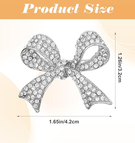 Image of Rhinestone Bow for Women, Rhinestone Brooch Silver with Rhinestones for Dress Suit Shirt Wedding Party Jewelry Accessories