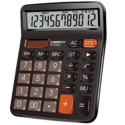 Large Button Calculator,Philley LCD Display Electronic 12 Digits Desktop Minimalist Calculator(DC-838S Black)