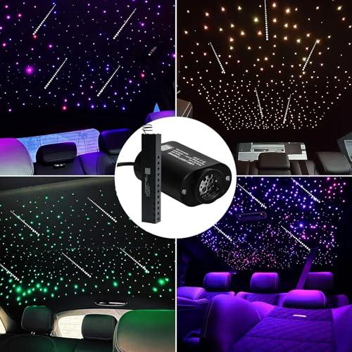 Image of Small Size Fiber Optic Starlight Headliner Kit, Shooting Stars + Twinkle + Sound-Activated APP& Remote Control Starlight Engine for Car Home, 500pcs 13.1ft