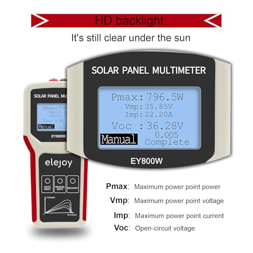 SolaMr 800W Upgrade Solarpanel Tester MPPT Photovoltaik-Multimeter mit ultra Klarem LCD, Intelligente MPPT Leerlaufspannung Fehlersuche und Datenprüfung für Solar-PV-Prüfung -EY 800W