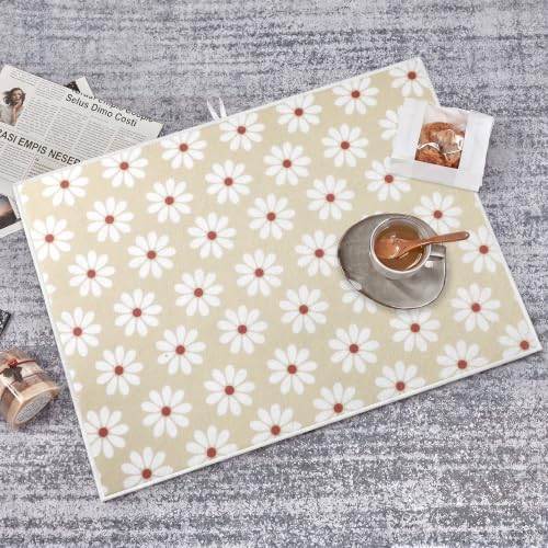 Image of Domensi 2 Pcs Daisy Microfiber Dish Drying Mat Absorbent Reusable Washable Extra Large Kitchen Counter Beige Draining Mat Diamond Pad for Coffee Bar Kitchen Decor 18x24 Inch