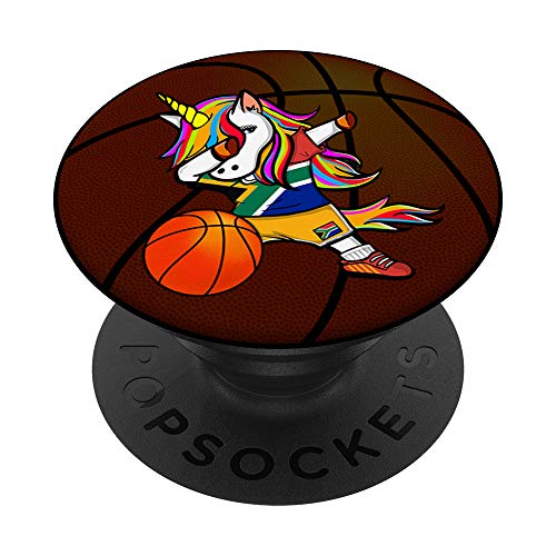 Dabbing Unicorn Licorne Afrique du Sud Basketball Drapeau PopSockets PopGrip - Support et Grip pour Smartphone/Tablette avec un Top Interchangeable
