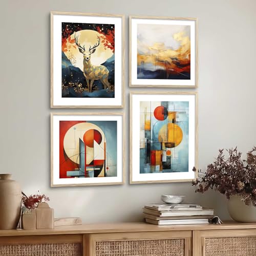 Image of kotart Premium Paintings with Frame for Home Decoration - Modern Art Vibrant Painting for Living Room Bedroom Office Wall Decoration - Pack of 4 (Art 4, Small (10x13 or 10x10 inch))