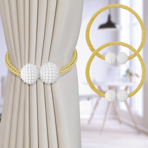 Image of 2Pack Magnetic Curtain Tiebacks, Curtain Tiebacks Buckles Holdbacks Holder Hooks Clip,Decorative Drape Handmade Curtain Tie Back(Gold)