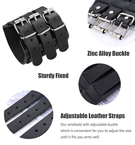 FIBO STEEL Mens Leather Wide Band Handmade Triple Strap Cuff Medieval Wrap Gauntlet Wristband Buckle Fastening Arm Armor Cuff3