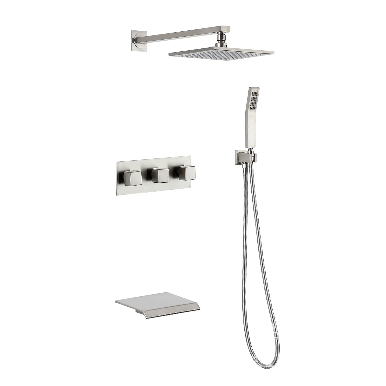 Sistema Doccia, Set di rubinetti per Doccia Set Combinato per Doccia a Pioggia a Parete Vasca in Nichel Spazzolato e Kit di Finiture per Doccia con soffione Doccia a Pioggia Quadrato da 8 Pollici, s